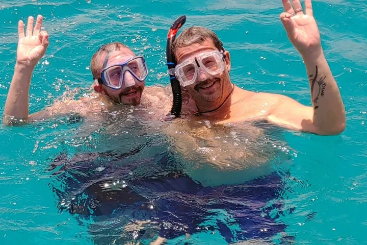 a woman swimming in the water