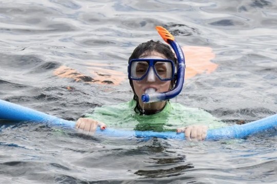 a group of people swimming in a body of water